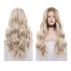 img 2 attached to 🌟 Transform Your Look with PINKSHOW Ombre Blonde Lace Front Wigs - Natural Wavy Synthetic Hair for Women, Dark Root Blonde, Heat Resistant