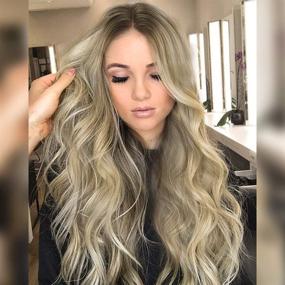 img 4 attached to 🌟 Transform Your Look with PINKSHOW Ombre Blonde Lace Front Wigs - Natural Wavy Synthetic Hair for Women, Dark Root Blonde, Heat Resistant