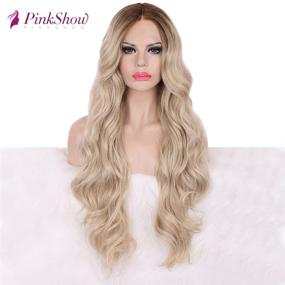 img 3 attached to 🌟 Transform Your Look with PINKSHOW Ombre Blonde Lace Front Wigs - Natural Wavy Synthetic Hair for Women, Dark Root Blonde, Heat Resistant