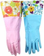 🧤 finnhomy 31212 latex-free cleaning gloves with soft fiber lining, extra long cuff 15", vinyl textured grip, medium - 2 pairs logo