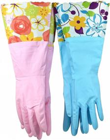 img 4 attached to 🧤 Finnhomy 31212 Latex-Free Cleaning Gloves with Soft Fiber Lining, Extra Long Cuff 15", Vinyl Textured Grip, Medium - 2 Pairs