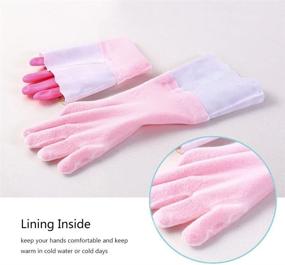 img 2 attached to 🧤 Finnhomy 31212 Latex-Free Cleaning Gloves with Soft Fiber Lining, Extra Long Cuff 15", Vinyl Textured Grip, Medium - 2 Pairs