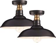 💡 2pack rustic farmhouse metal semi flush mount ceiling light fixture - 12-inch antique brass mount & rich-oil rubbed bronze finish - industrial pendant lights for indoor/outdoor lighting logo