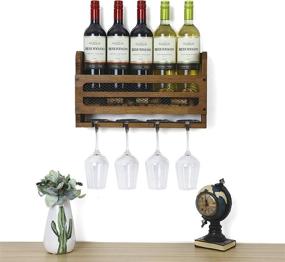img 4 attached to 🍷 Sudoku Walnut Brown Wine Rack - Wall Mounted Wooden Holder for 5 Wine Bottles and 4 Stem Glasses with Cork Storage