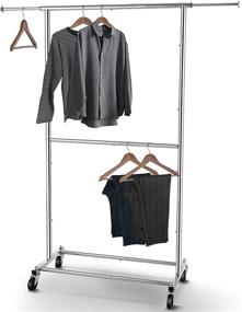 img 3 attached to Chrome Rolling Clothes Organizer on Wheels - Simple Trending Double Rod Garment Rack for Hanging Clothes