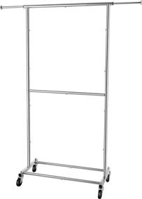 img 4 attached to Chrome Rolling Clothes Organizer on Wheels - Simple Trending Double Rod Garment Rack for Hanging Clothes