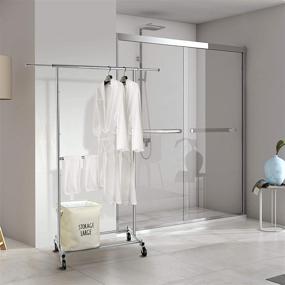 img 2 attached to Chrome Rolling Clothes Organizer on Wheels - Simple Trending Double Rod Garment Rack for Hanging Clothes