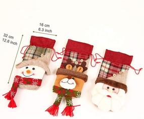 img 3 attached to 🎄 Holiday/Christmas Wine Bottle Decorations Set of 7: Checkers & Herringbone Patterns with Faux Fur Collar; Santa Claus, Snowman & Reindeer Drawstring Bags; Silicone Christmas Decor Gift Bottle Stoppers