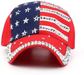 img 3 attached to 🧢 Sparkling Rhinestone Denim Hip Hop Hat with American Flag Baseball Cap, USA Flag Design