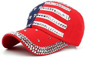 img 4 attached to 🧢 Sparkling Rhinestone Denim Hip Hop Hat with American Flag Baseball Cap, USA Flag Design