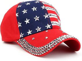 img 2 attached to 🧢 Sparkling Rhinestone Denim Hip Hop Hat with American Flag Baseball Cap, USA Flag Design