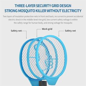 img 2 attached to 🪰 Bug Zapper Fly Racket Swatter Electric Mosquito Killer for Indoor and Outdoor: High Voltage Mesh, 3 Safe Layer Fly Moth Insect Killer Pest Trap Control. Handheld, Safe to Use - Blue & Black