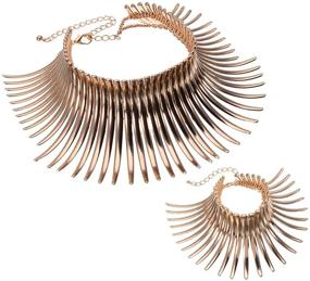 img 4 attached to Bold Collar Choker Chunky Bib Necklace Set, Eye-catching African Fringe Necklace Set, Women's Fashion Jewelry Set for Girls