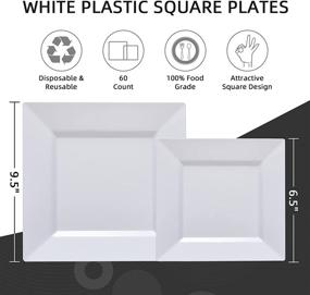 img 3 attached to 🍽️ N9R 60 Pack White Square Plastic Plates - 30pcs 9.5 Inch Dinner Plates and 30pcs 6.5 Inch Square Disposable Dessert/Salad Plates - Ideal Disposable Plates for Party, Wedding, Birthday