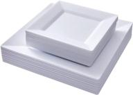 🍽️ n9r 60 pack white square plastic plates - 30pcs 9.5 inch dinner plates and 30pcs 6.5 inch square disposable dessert/salad plates - ideal disposable plates for party, wedding, birthday logo