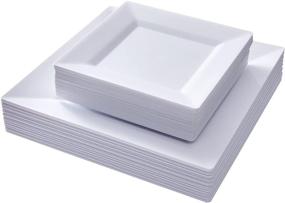 img 4 attached to 🍽️ N9R 60 Pack White Square Plastic Plates - 30pcs 9.5 Inch Dinner Plates and 30pcs 6.5 Inch Square Disposable Dessert/Salad Plates - Ideal Disposable Plates for Party, Wedding, Birthday