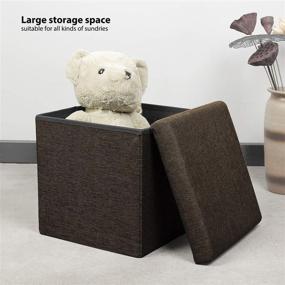 img 3 attached to 🪑 B FSOBEIIALEO Linen Storage Ottoman Cube - Small Coffee Table, Footrest Stool Seat, Folding Toy Chest Collapsible for Kids - Brown 11.8"x11.8"x11.8