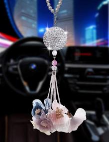 img 4 attached to Bling Car Accessories: Stylish Décor for Women and Men, Lucky Crystal Sun Catcher Ornament, Rear View Mirror Crystal Ball Charm Decor (Flower Design - Crystal Ball)