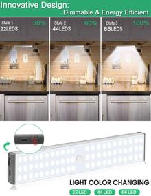 img 2 attached to 🔦 Super Bright 66 LED Under Cabinet Lighting Closet Light - 3 Motion Activated Modes, Rechargeable & Wireless Motion Sensor Lights for Hallway, Stairway, Wardrobe, Kitchen - Pack of 3