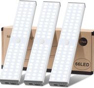 🔦 super bright 66 led under cabinet lighting closet light - 3 motion activated modes, rechargeable & wireless motion sensor lights for hallway, stairway, wardrobe, kitchen - pack of 3 логотип