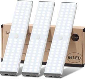 img 4 attached to 🔦 Super Bright 66 LED Under Cabinet Lighting Closet Light - 3 Motion Activated Modes, Rechargeable & Wireless Motion Sensor Lights for Hallway, Stairway, Wardrobe, Kitchen - Pack of 3