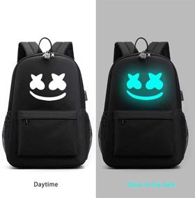 img 3 attached to 🎒 Cozyonme Smile Luminous Backpack: USB Charging Port, Safety Lock & DJ Bracelet - Large Black Fashion Daypack for Travel and DJ Music Lovers