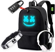 🎒 cozyonme smile luminous backpack: usb charging port, safety lock & dj bracelet - large black fashion daypack for travel and dj music lovers logo