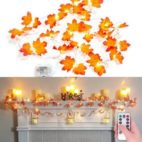 img 4 attached to 🍁 10ft 2-Pack Golden Maple Lighted Fall Garland, 20 LEDs, Waterproof Battery Operated String Lights with Remote Control Timer - Thanksgiving, Halloween, Christmas Decorations