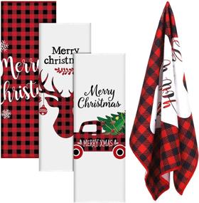 img 4 attached to 🎅 Премиум 4-штучные рождественские кухонные полотенца - ультраабсорбирующая мягкая чистящая ткань для мытья посуды и кухонных принадлежностей - черно-красный дизайн в клетку