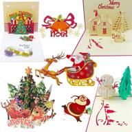 🎄 набор из 7 ручных 3d открыток с новогодними рисунками и конвертами для праздничных поздравлений и празднования рождества/нового года. логотип
