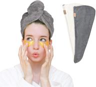 🏻 mmction hair towel 2-pack: ultra-absorbent, quick-drying, soft microfiber wrap for women with thick, long, curly wet hair - white grey logo