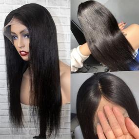 img 3 attached to 👩 Teotuli 20 inch Brazilian Straight Lace Front Wig- 150% Density, 9A Human Hair, Pre Plucked, with Baby Hair- Ideal for Black Women