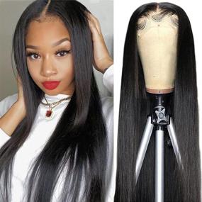 img 4 attached to 👩 Teotuli 20 inch Brazilian Straight Lace Front Wig- 150% Density, 9A Human Hair, Pre Plucked, with Baby Hair- Ideal for Black Women