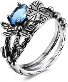 img 1 attached to 💍 Finemall Fashion Women's 925 Silver Blue Topaz Dragonfly Ring - Wedding Party Jewelry Gift - Promise Halo Engagement & Wedding Band Ring for Women - Size 6 to 10