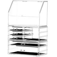 📦 cq acrylic clear makeup organizer and storage with lid - stackable x large waterproof dustproof skin care cosmetic display case with 6 drawers for beauty skincare product organizing - set of 3 logo