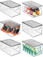 📦 mdesign plastic stackable kitchen pantry cabinet, refrigerator, freezer food storage box: organize your fruit, snacks, pasta with this clear/smoke gray 6 pack - 10" long! логотип