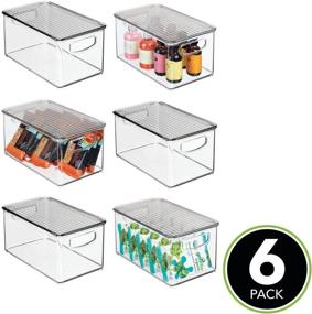 img 3 attached to 📦 mDesign Plastic Stackable Kitchen Pantry Cabinet, Refrigerator, Freezer Food Storage Box: Organize your Fruit, Snacks, Pasta with this Clear/Smoke Gray 6 Pack - 10" Long!