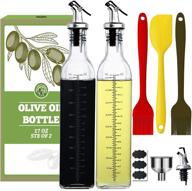 🍃 premium 17oz glass olive oil bottle dispenser set - 2 pack with silicone brushes, scraper, labels, pourers, funnel - lead-free kitchen oil bottles - 500ml oil and vinegar dispenser logo