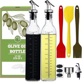 img 4 attached to 🍃 Premium 17oz Glass Olive Oil Bottle Dispenser Set - 2 Pack with Silicone Brushes, Scraper, Labels, Pourers, Funnel - Lead-Free Kitchen Oil Bottles - 500ml Oil and Vinegar Dispenser