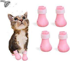 img 4 attached to 🐾 Adjustable Silicone Cat Paw Protector Cover 4 Pcs - Sirozi Anti-Scratch Cat Shoes Boots for Home Bathing, Barbering, Body Checking Treatment