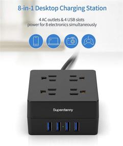 img 3 attached to 💡 Black Mountable Power Strip USB Surge Protector - SUPERDANNY with 4 AC Outlets & 4 Smart USB Ports, 5ft Desktop Extension Cord for Home, Office, Hotel, Dorm, Room, RV