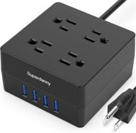 💡 black mountable power strip usb surge protector - superdanny with 4 ac outlets & 4 smart usb ports, 5ft desktop extension cord for home, office, hotel, dorm, room, rv логотип