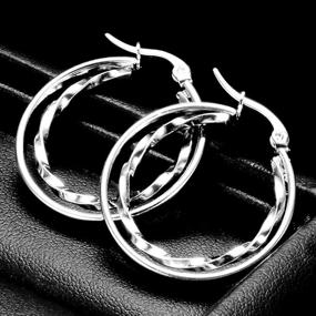 img 2 attached to Chic and Trendy Stainless Steel Two-Tone Twisted Circle Hoop Earrings - A Timeless Statement Piece