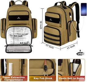 img 2 attached to 🎒 Lunch Backpack for Men: Insulated Cooler and Laptop Storage with USB Port - Water Resistant, Heavy Duty, Fits 17 Inch Laptop - Ideal for School, Work, Travel, and Picnics - Khaki