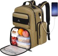 🎒 lunch backpack for men: insulated cooler and laptop storage with usb port - water resistant, heavy duty, fits 17 inch laptop - ideal for school, work, travel, and picnics - khaki logo