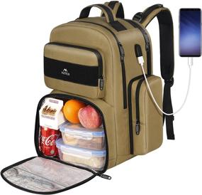 img 4 attached to 🎒 Lunch Backpack for Men: Insulated Cooler and Laptop Storage with USB Port - Water Resistant, Heavy Duty, Fits 17 Inch Laptop - Ideal for School, Work, Travel, and Picnics - Khaki