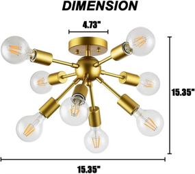 img 2 attached to 💡 Gold Modern Sputnik Chandelier with 8 Lights - Ideal Flush Mount Ceiling Light Fixture for Mid Century Bedroom, Hallway, Dining Room, Kitchen, Foyer - Contemporary Ceiling Lamp