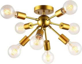 img 3 attached to 💡 Gold Modern Sputnik Chandelier with 8 Lights - Ideal Flush Mount Ceiling Light Fixture for Mid Century Bedroom, Hallway, Dining Room, Kitchen, Foyer - Contemporary Ceiling Lamp