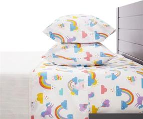 img 2 attached to 🦄 Rainbow and Unicorn Twin Size Bed Sheets Set │ Blue and White, Unisex Microfiber Bedding for Kids │ Durable, Wrinkle-Resistant, 3-Piece Collection