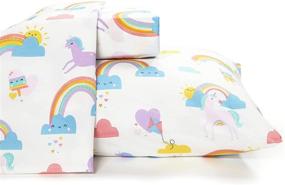 img 3 attached to 🦄 Rainbow and Unicorn Twin Size Bed Sheets Set │ Blue and White, Unisex Microfiber Bedding for Kids │ Durable, Wrinkle-Resistant, 3-Piece Collection